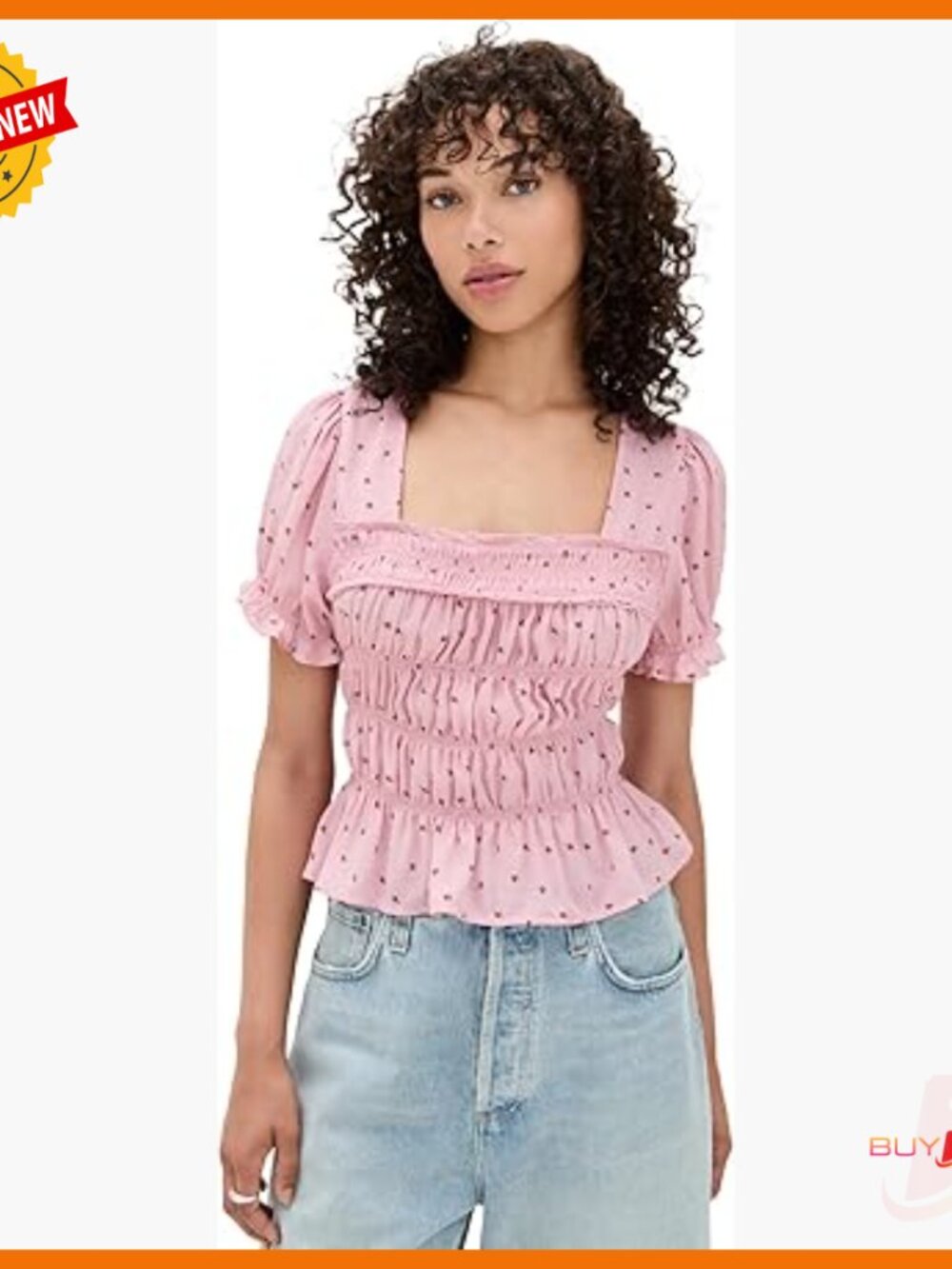 Lightweight Crepe Peasant Blouse With Puff Sleeves And Square Neck